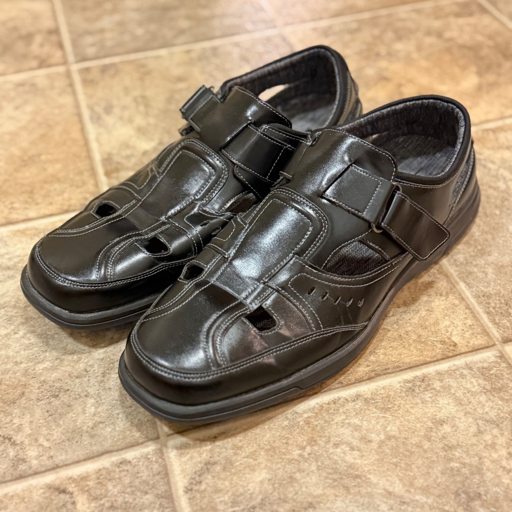 Stacy Adams Mens Black Fisherman Sandals 25528-005 Size 11.5 M Hook Loop Strap